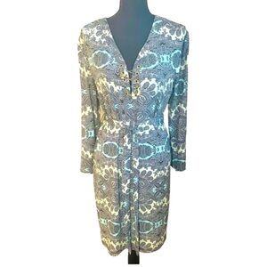 Emma Michele Women’s Green Black Paisley Print Midi Belt Dress Size L